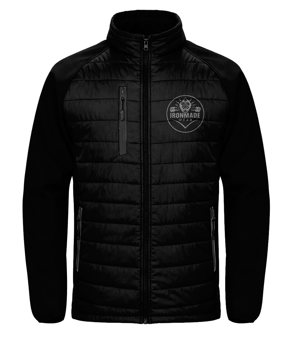 Men’s padded softshell jacket in Black/Black – hybrid insulated outdoor training jacket
