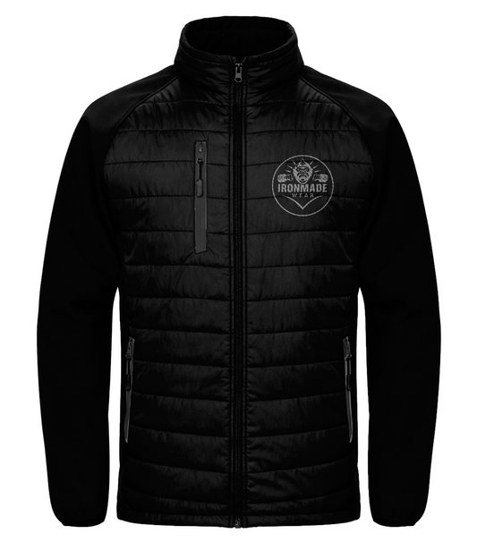 Men’s padded softshell jacket in Black/Black – hybrid insulated outdoor training jacket