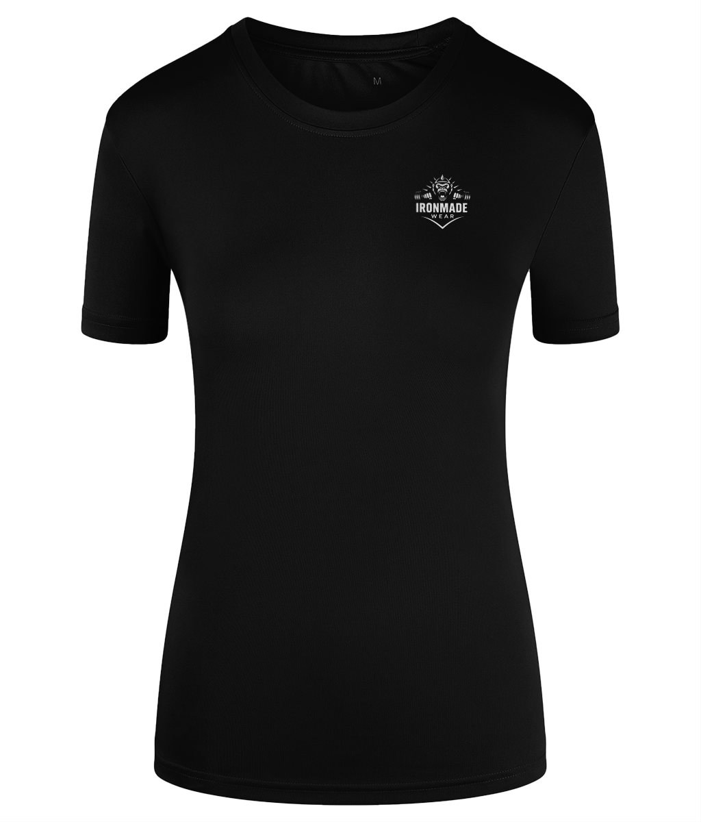 Women’s Performance T‑Shirt in Black – fitted sweat‑wicking polyester gym top