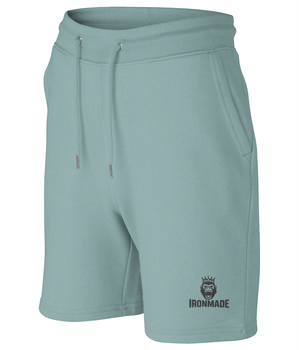 Men’s Trainer 2.0 Shorts in Teal Monstera – organic cotton French Terry men’s gym shorts