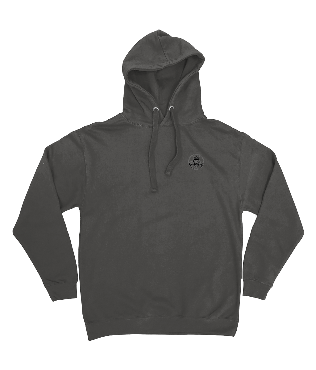 Front Side- Womens double logo hoodie in Charcoal