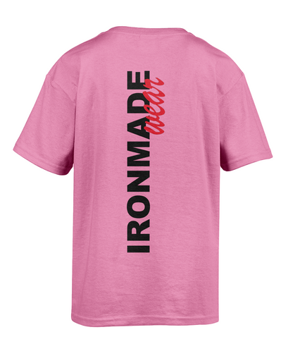 Back- Azalea: Men’s double logo ringspun T‑shirt in Azalea