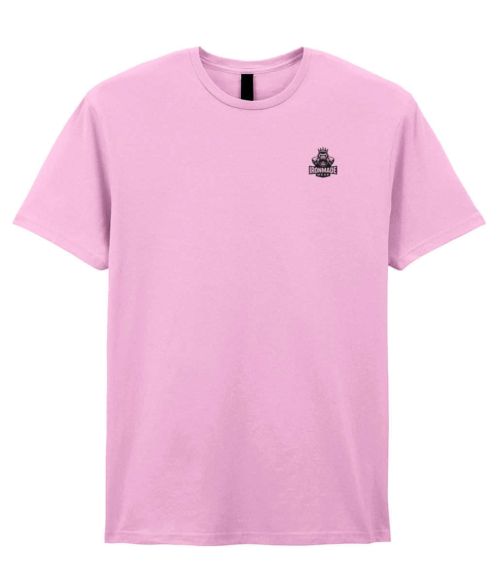 Front- Light Pink: Men’s double logo ringspun T‑shirt in Light Pink