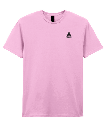 Front- Light Pink: Men’s double logo ringspun T‑shirt in Light Pink