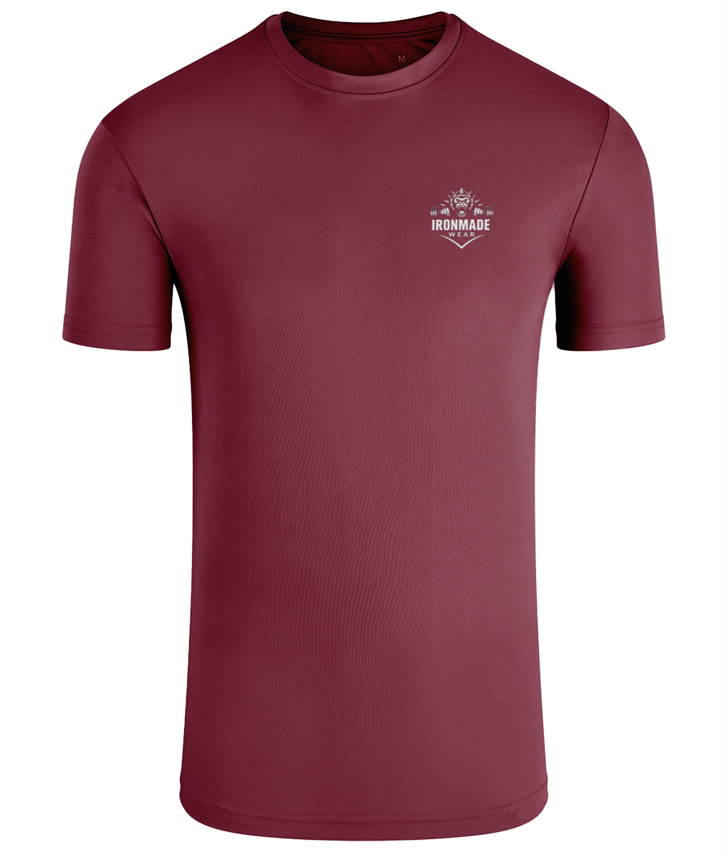 Men’s Performance T‑Shirt in Burgundy – lightweight self‑wicking polyester training shirt