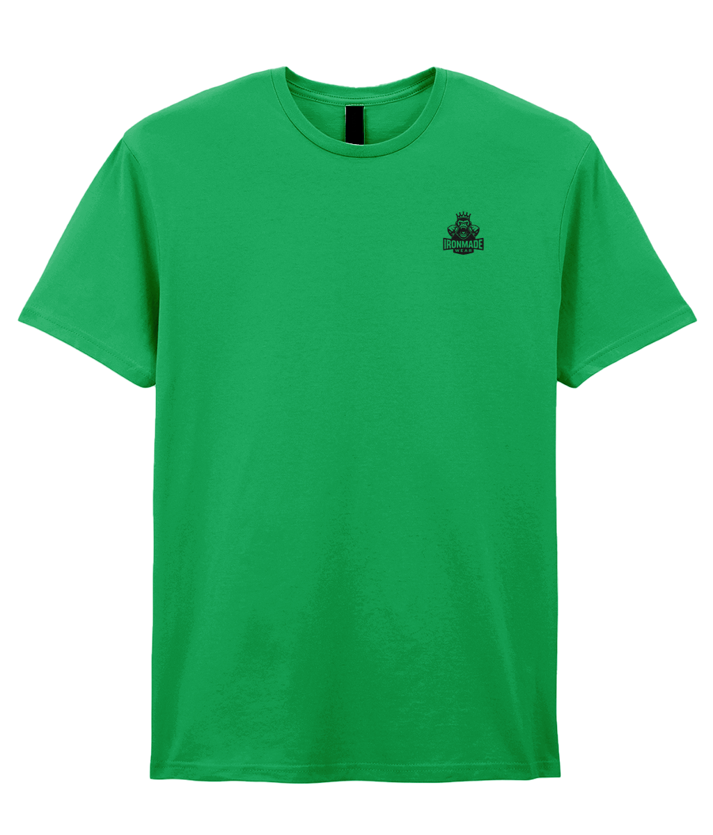Front- Irish Green: Men’s double logo ringspun T‑shirt in Irish Green