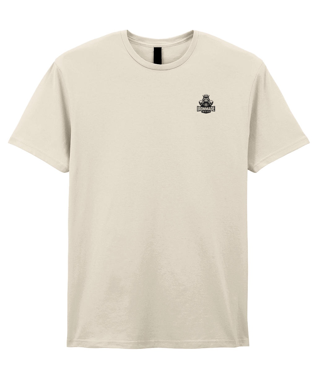 Front- Natural: Men’s double logo ringspun T‑shirt in Natural