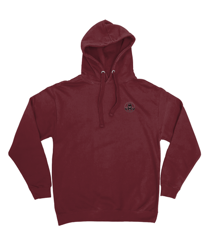 Front Side- womens double logo hoodie in Burgundy