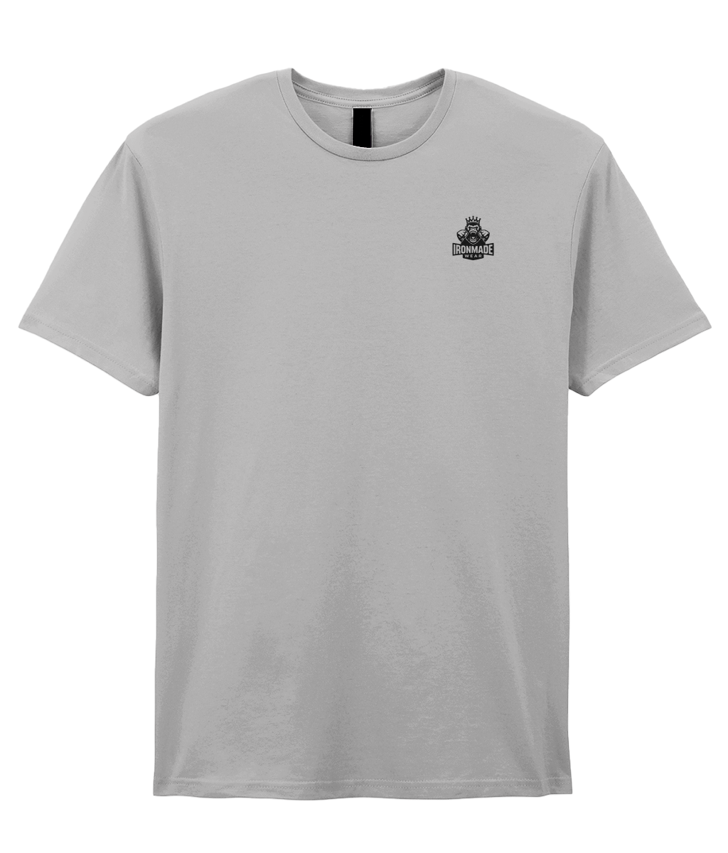 Front- Sport Grey: Men’s double logo ringspun T‑shirt in Sport Grey