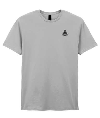 Front- Sport Grey: Men’s double logo ringspun T‑shirt in Sport Grey