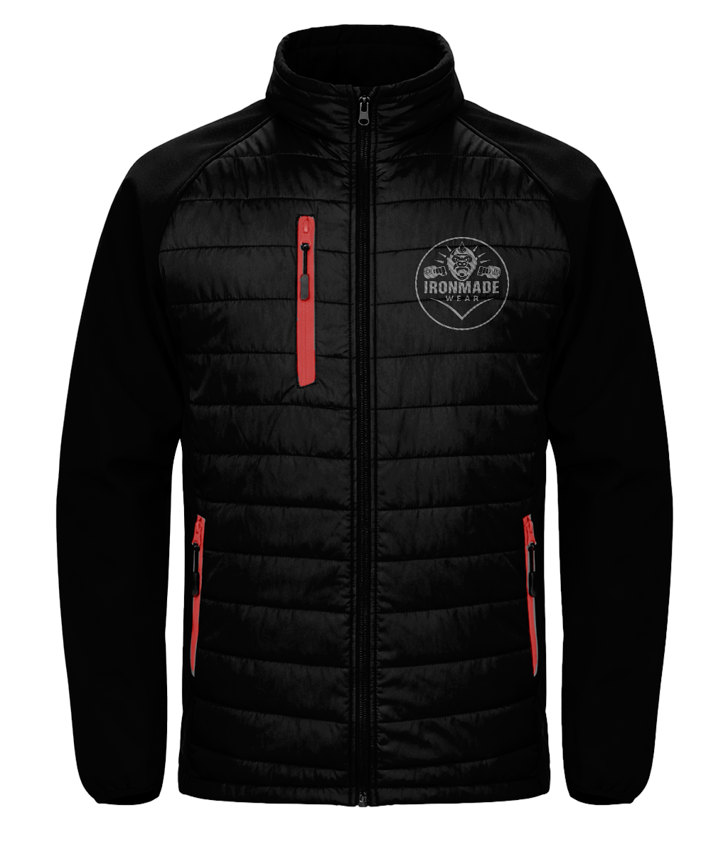 Men’s padded softshell jacket in Black/Red – performance hybrid softshell jacket