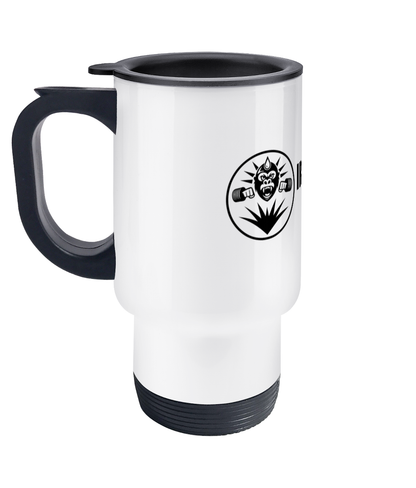 Ironmade Wear 14oz insulated travel mug — durable hot and cold gym mug