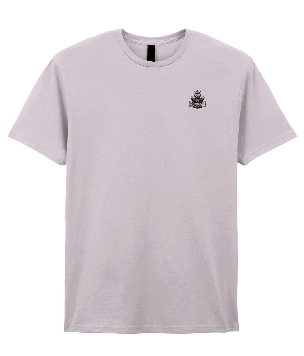 Front- Ice Grey: Men’s double logo ringspun T‑shirt in Ice Grey