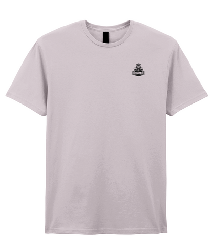 Front- Ice Grey: Men’s double logo ringspun T‑shirt in Ice Grey