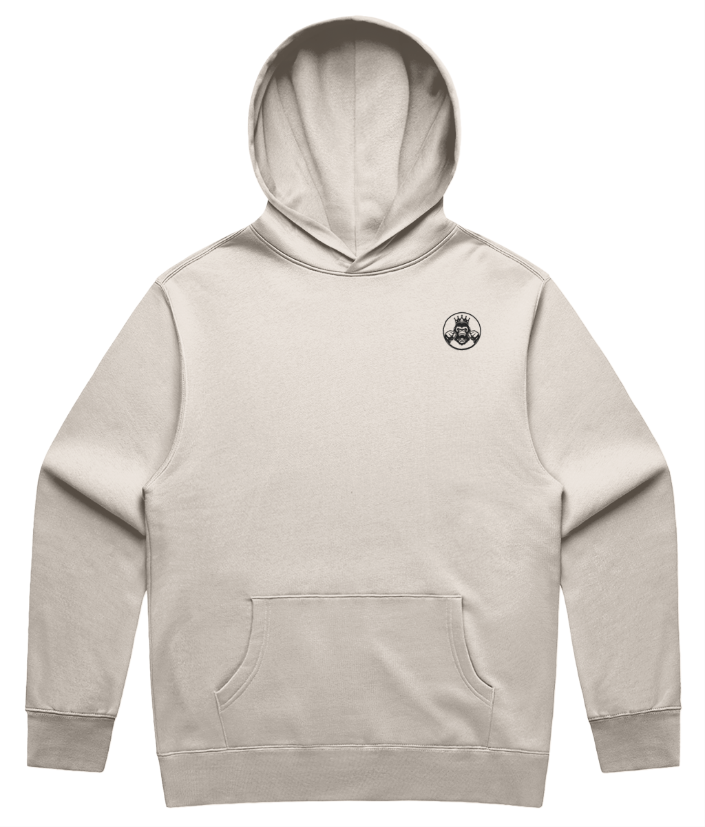 Front- Men’s Relaxed Hoodie in Ecru – drop‑shoulder cotton blend gym hoodie
