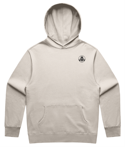 Front- Men’s Relaxed Hoodie in Ecru – drop‑shoulder cotton blend gym hoodie