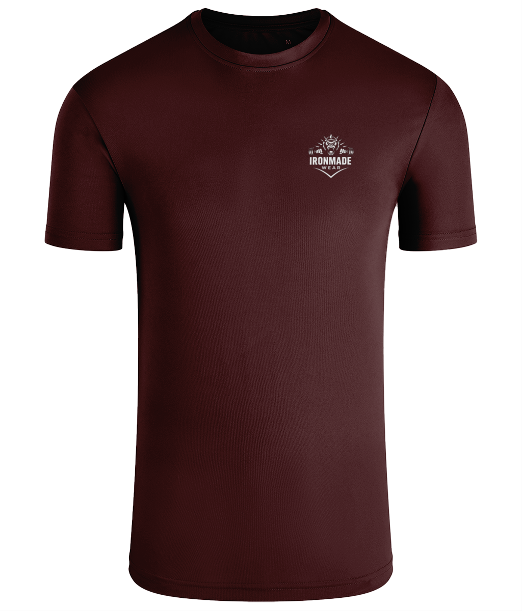 Men’s Performance T‑Shirt in Burgundy/Black Melange – lightweight self‑wicking polyester training shirt
