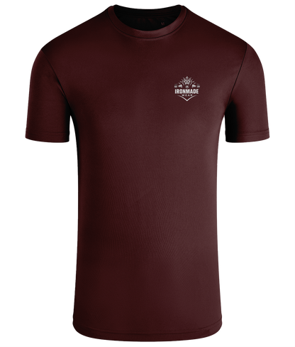 Men’s Performance T‑Shirt in Burgundy/Black Melange – lightweight self‑wicking polyester training shirt