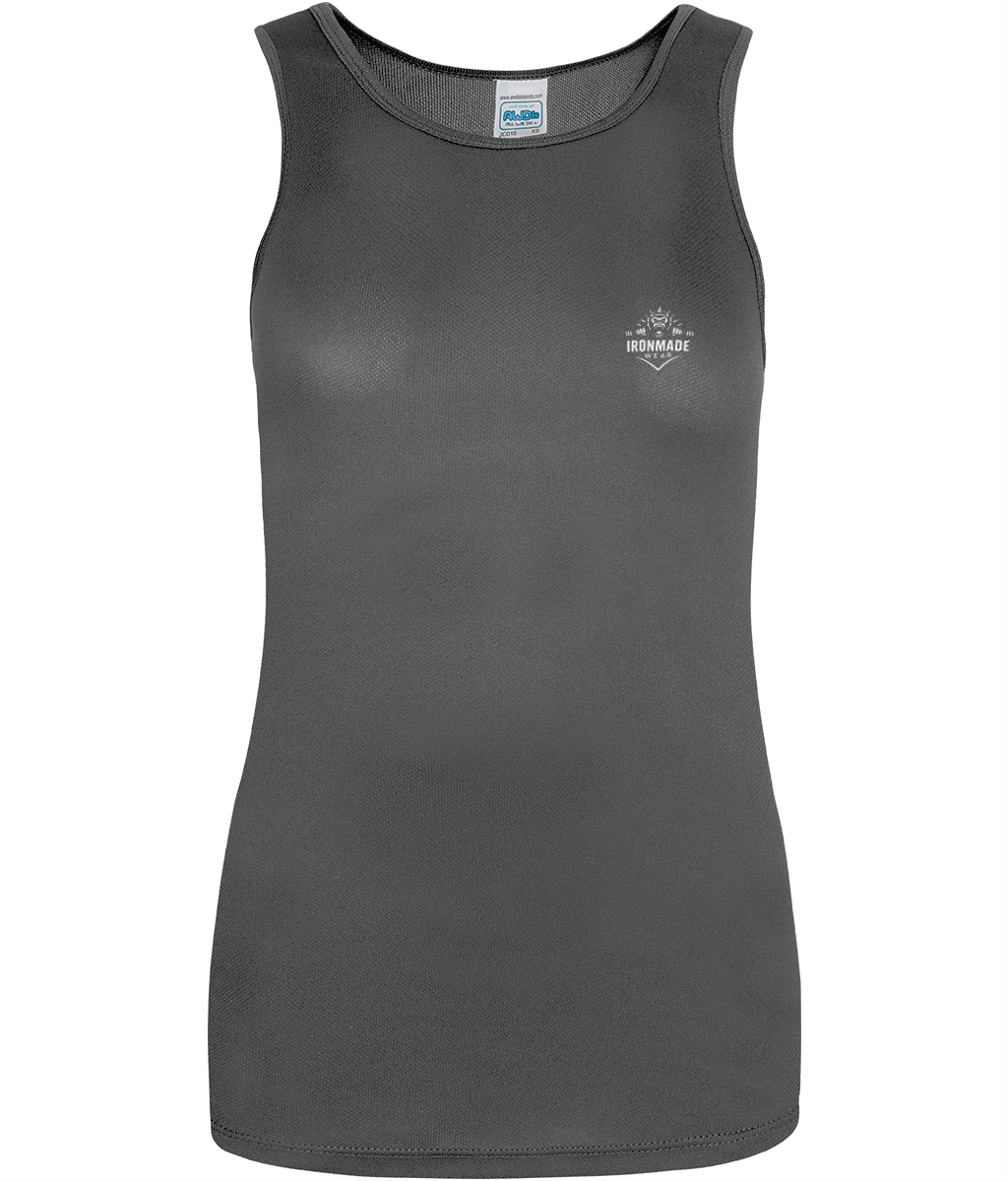 Women’s Performance Vest in Charcoal – fitted Neoteric™ quick‑dry gym top